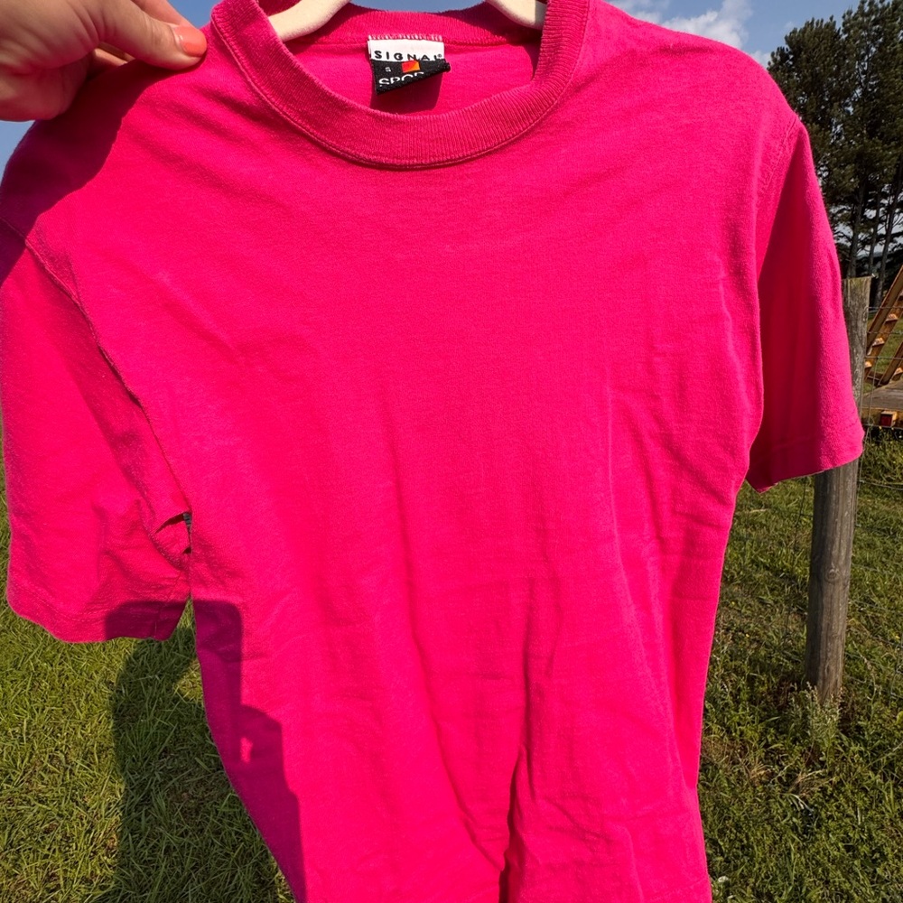 Bright Pink Vintage Signal Sports T-Shirt